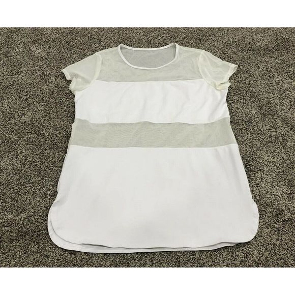 Fabletics Tops - Fabletics M White Sheer-Striped Athletic Shirt